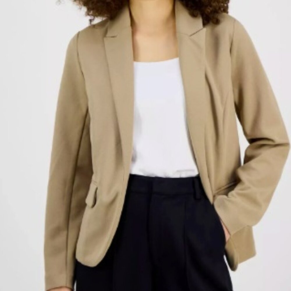 Bar III Petite Peak-Lapel Open-Front Blazer Women's PXL Warm Ginger Flap Pockets